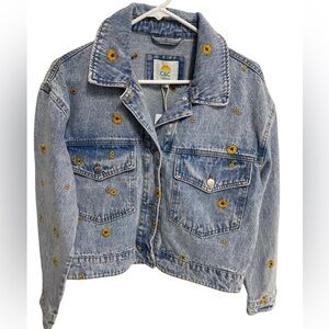 C.C Blue Denim Jacket with Yellow Floral Embroidered Accents NWT
